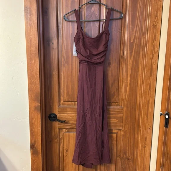 Halara Ruched Backless Crisscross Lace Up Split Bodycon Midi Casual Dress - Picture 4 of 7